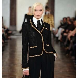 Ralph Lauren Purple Label Runway Blazer Gold Beaded Silk Knit Evening Jacket L